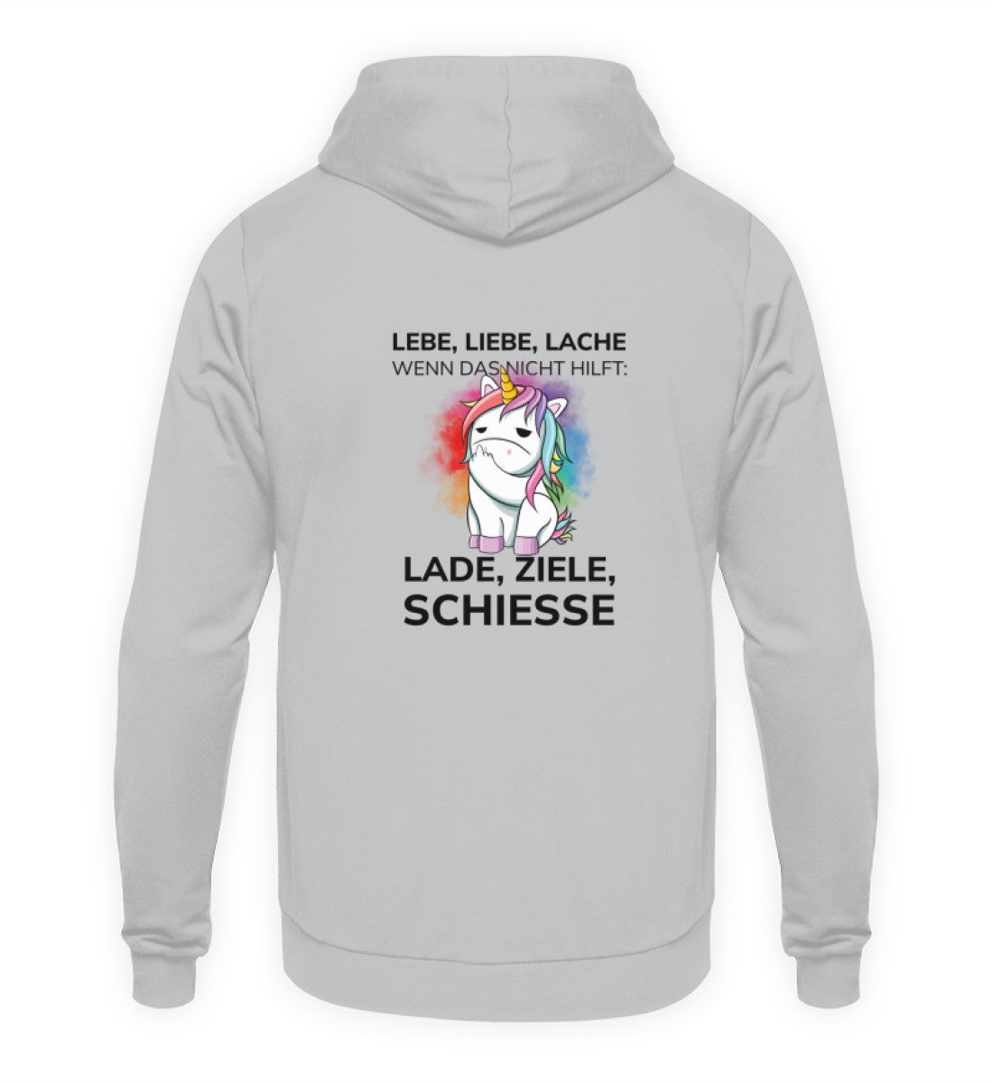 LADE, ZIELE, SCHIESSE - BACKPRINT HOODIE - Dufte Kluft
