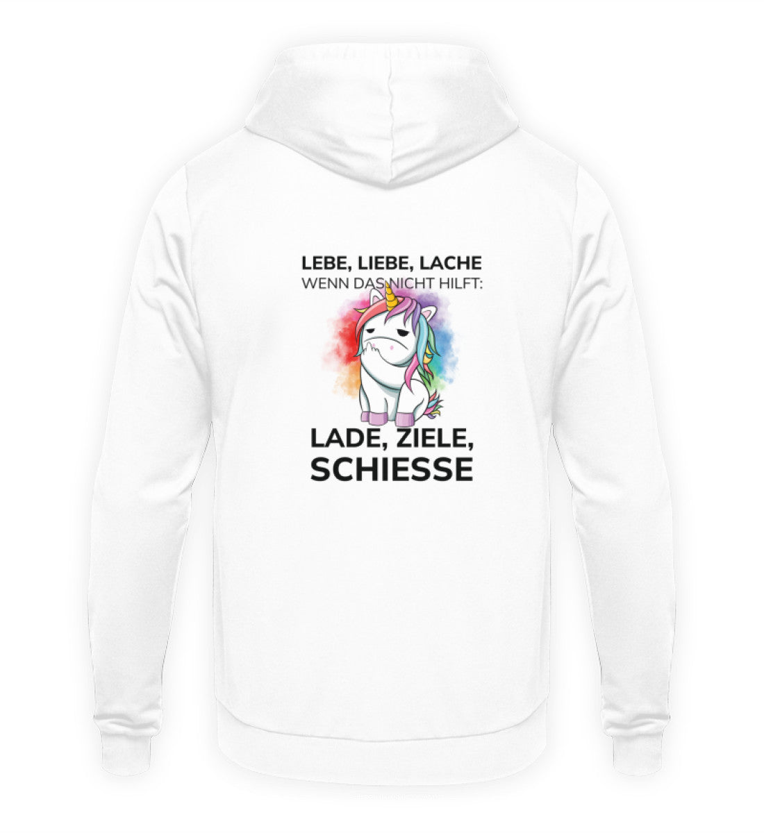 LADE, ZIELE, SCHIESSE - BACKPRINT HOODIE - Dufte Kluft